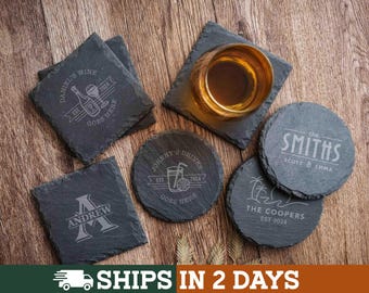 Custom Slate Coaster Set, Stone Coasters, Personalized Gift for Him, Housewarming Gifts