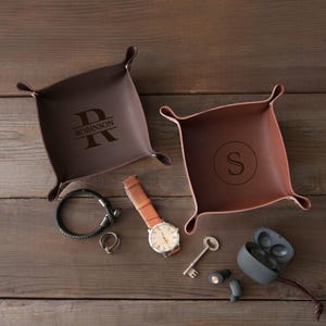 Custom Engraved Leather Tray | Personalized Valet Tray | Father&#39;s Day Gift | Home Decor | Father&#39;s Day Gift for Dad| Desk Organizer&lt;W&gt;