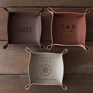Personalized Valet Tray | Desk Organizer | Father&#39;s Day Gifts Ideas | Custom Engraved Leather Tray | Personalized Gift for Husband&lt;W&gt;