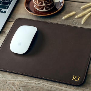 Brown Vegan Leather Mousepad | Custom Gifts for Dad | Valentines Day Gift for Him | Men Valentines Gift | Office Mouse Mat | Coworker Gift