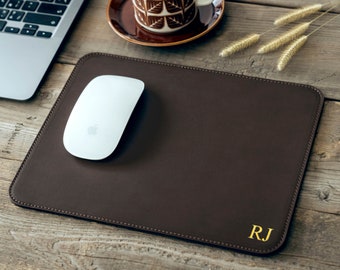 Brown Vegan Leather Mousepad | Custom Gifts for Dad | Valentines Day Gift for Him | Men Valentines Gift | Office Mouse Mat | Coworker Gift