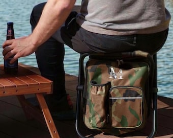 Personalized Cooler Chair Embroidery Backpack, Custom Outdoor Lover Gift, Fishing Gifts for Men