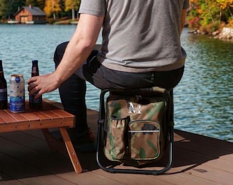Personalized Cooler Chair Embroidery Backpack, Custom Outdoor Lover Gift, Fishing Gifts for Men
