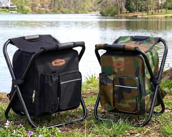 Personalized Cooler Chair Embroidery Backpack, Custom Outdoor Lover Gift, Fishing Gifts for Men