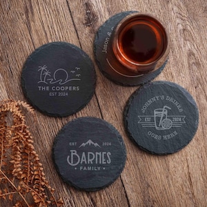 Juego de posavasos de pizarra personalizados, posavasos de piedra, regalo personalizado para él, regalos de inauguración de casa imagen 8