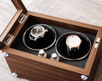 Caricatore automatico per orologi con 2 o 4 scomparti, porta orologi in legno personalizzato con incisione, regali per papà, regali di laurea per figlio [W]