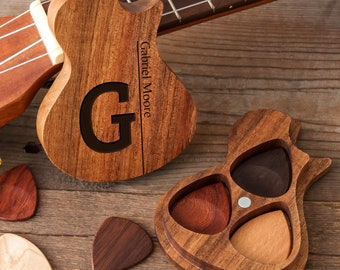 Etui pour médiator en bois personnalisé | Médiators personnalisés avec étui | Cadeau pour guitaristes | Support de médiator en bois pour les amateurs de guitare