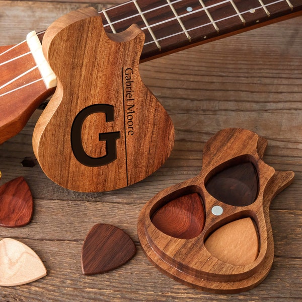 Personalized Wood Guitar Pick Case | Custom picks with case | Gift for Guitar Players | Wooden picks holder for Guitar Lovers