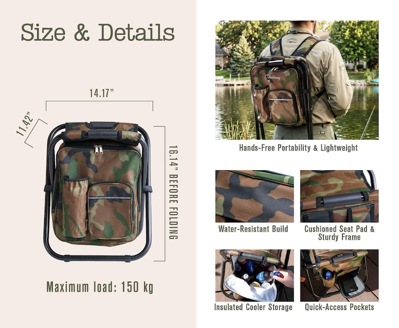 Personalized Cooler Chair Embroidery Backpack, Custom Outdoor Lover Gift, Fishing Gifts for Men image 4