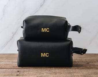 Travel Dopp Kit, Leather Toiletry Bag, Personalized Gift for Him with Monogram: Groomsmen, Husband, Boyfriend, Dad, Anniversary