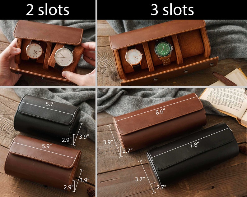 Leather Watch Roll Personalized Travel Watch Case for Men Custom Watch Box Groom Gift Groomsmen Gifts Fathers Day Gift for Dad image 4