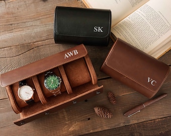 Personalized Leather Watch Case | Custom Travel Watch Box | Leather Watch Roll | Fathers Day Gifts for Men | Groomsmen Gifts | Gift for Dad