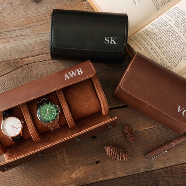Personalisierte Leder Uhrenetui | Benutzerdefinierte Reise-Uhrenbox | Leder Uhrenrolle | Herrentagsgeschenke | Trauzeugen Geschenke | Geschenk für Papa