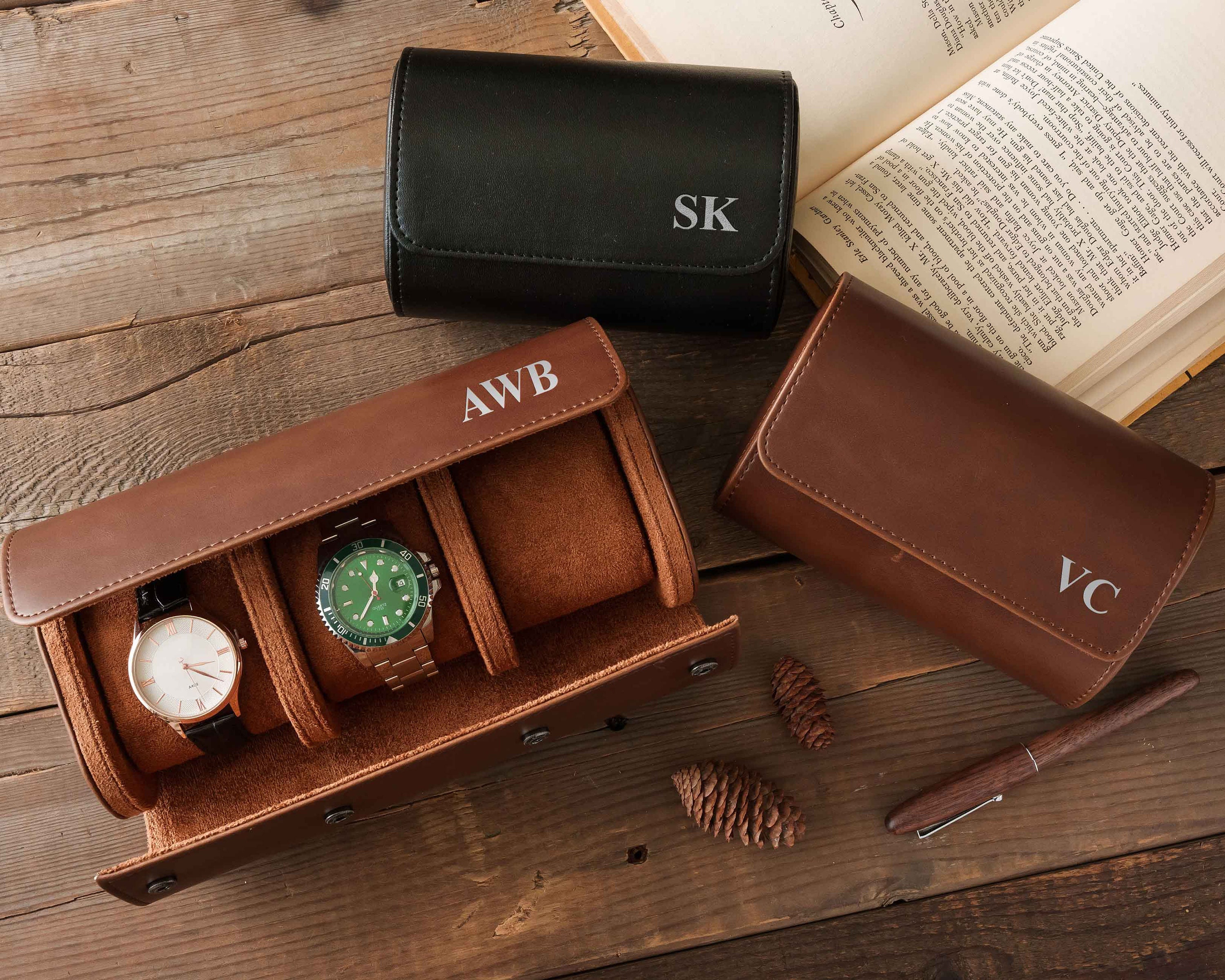  Personalized Watch Case for Men and Women, Customized PU  Leather Travel Watch Case Roll Organizer For Dad, Engraved Name,  Handcrafted Gift for Grandpa, Boy Friend, Watch Collector, Father's Day  Gifts 