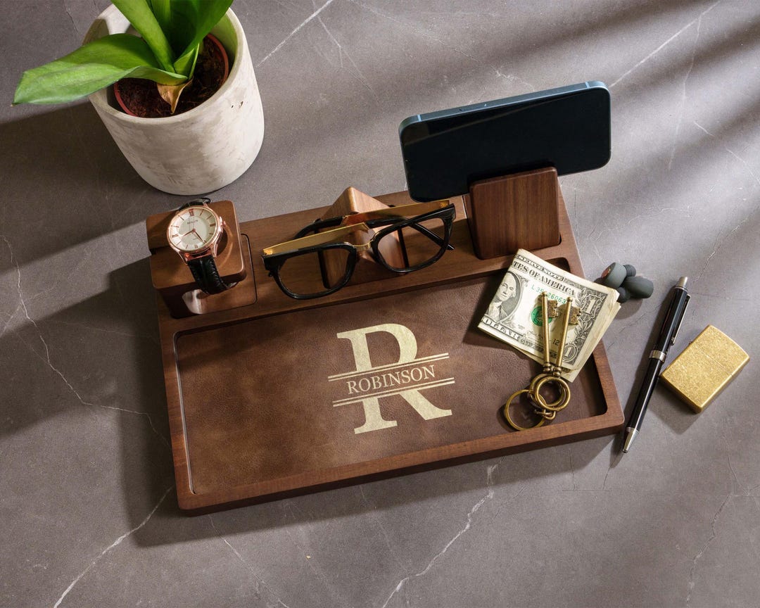 Wood Docking Station, Personalized Gift for Him, Mens Valet Tray ...