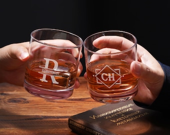 Custom Whiskey Glasses, Best Dad Gifts, Personalized Gift for Him, Etched Rock Glass