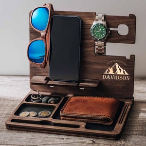 Office Decor Custom Desk Organizer, Personalized Wood Engraved Docking Station, Personalized Gift for Him, Christmas Gift for Him &lt;W&gt;