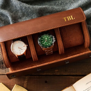 Gift for Him, Leather Watch Roll Personalized, Embossed Travel Watch Case, Groomsmen Gifts <W>