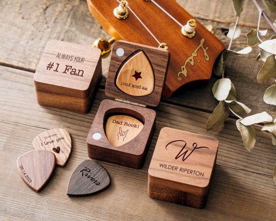 Personalized Wooden Guitar Picks With Holder Dad Valentines Present  Anniversary Gift for Boyfriend, Husband Guitarist Gift for Dad Him 
