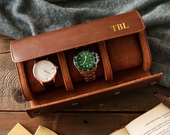 Leather Watch Roll Personalized | Travel Watch Case for Men | Custom Watch Box | Groom Gift | Groomsmen Gifts | Fathers Day Gift for Dad