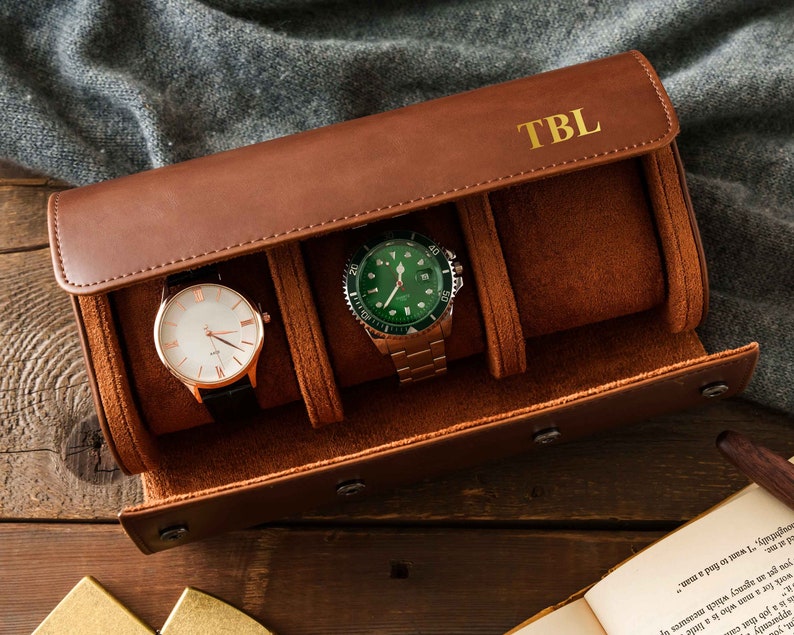 Leather Watch Roll Personalized Travel Watch Case for Men Custom Watch Box Groom Gift Groomsmen Gifts Fathers Day Gift for Dad image 1
