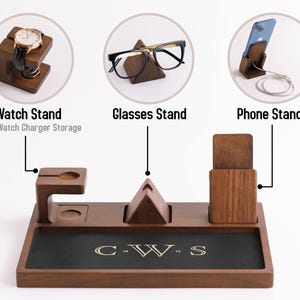 Engraved Groomsmen Valet Tray, Personalized Acacia Wooden Desk Catchall Organizer image 4