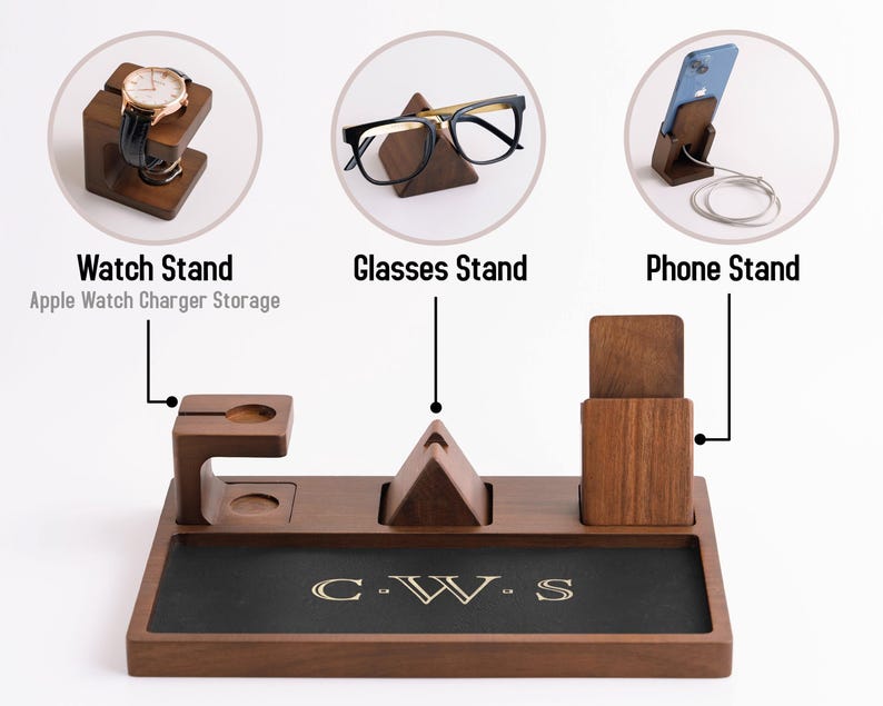 Engraved Groomsmen Valet Tray, Personalized Acacia Wooden Desk Catchall Organizer image 4