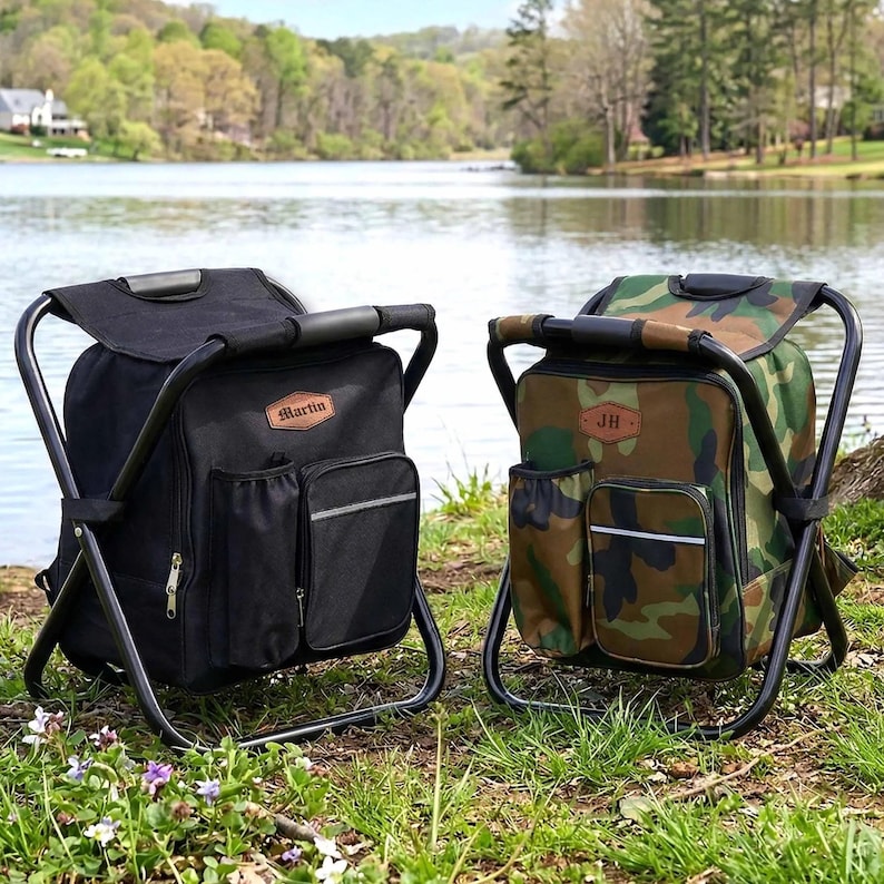 Personalized Cooler Chair Embroidery Backpack, Custom Outdoor Lover Gift, Fishing Gifts for Men image 1