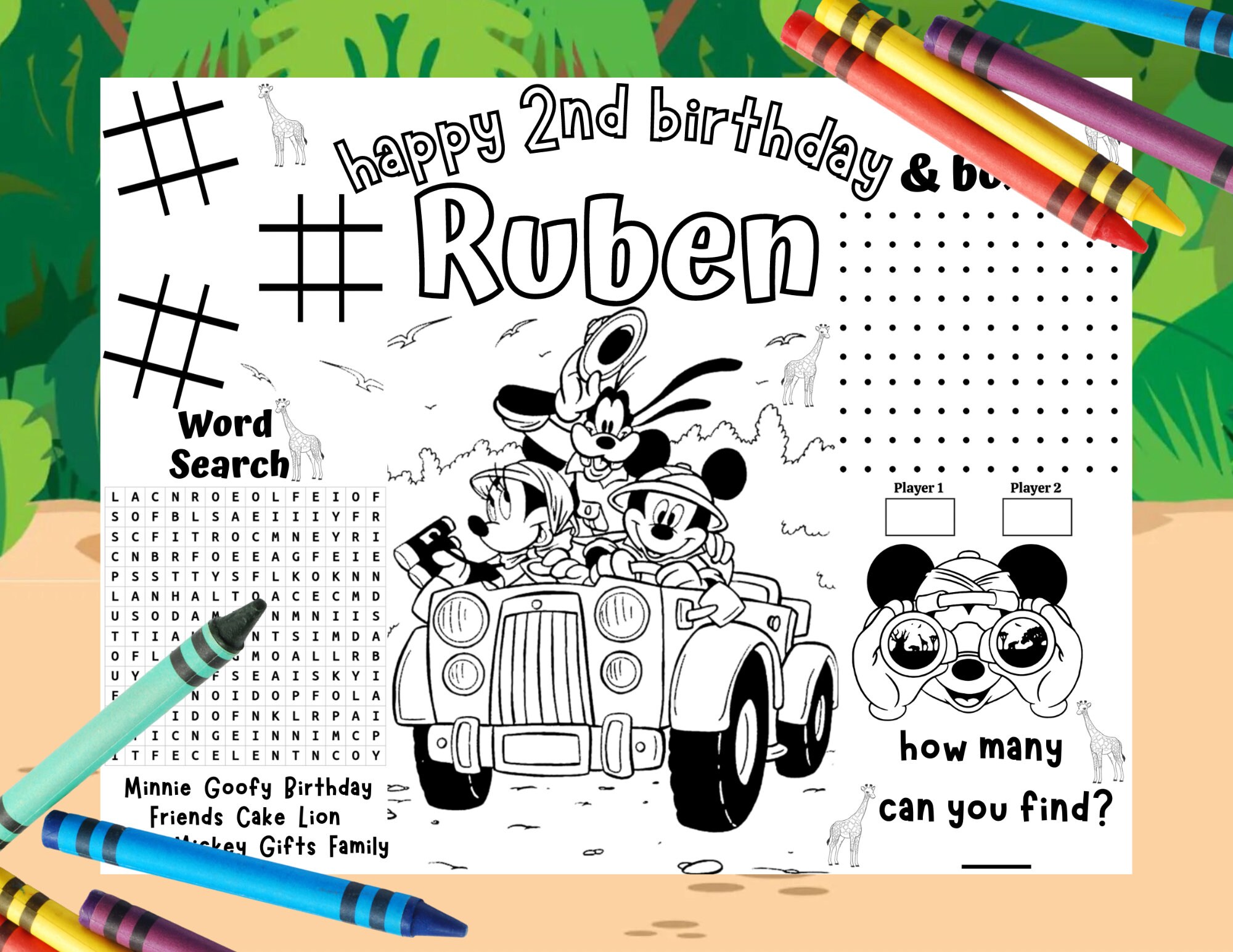 Mickey Mouse Safari Coloring Pages