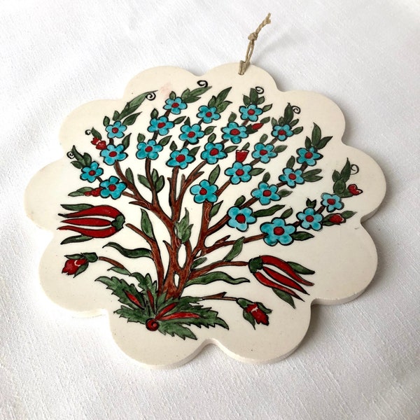 7.5" Hand Painted Ceramic Hot Plate | Trivet | Hot Pad | Ceramic Pot Coaster | Handmade Decorative Ceramic Decor | Wall Hanging Decor