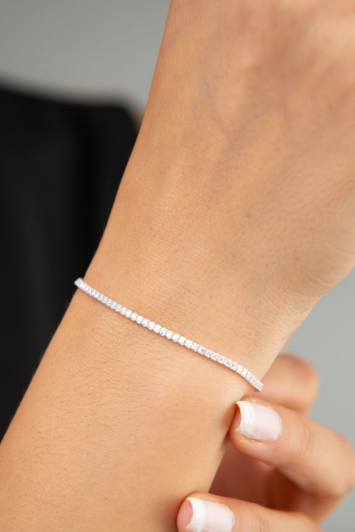 1.7mm CZ Stone Tennis Bracelet 925 Sterling Silver Jewelry Tennis