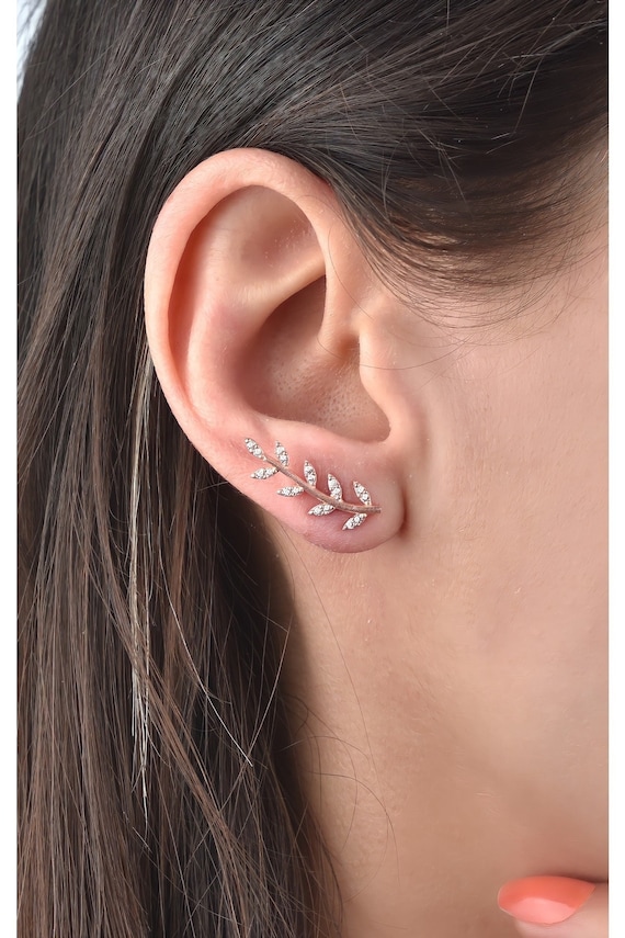 Pair of 925 Sterling Silver 3 Flower Ear Climber Minimal Earrings Pair of 925 Sterling Silver 3 Flower Ear Climber Minimal Earrings