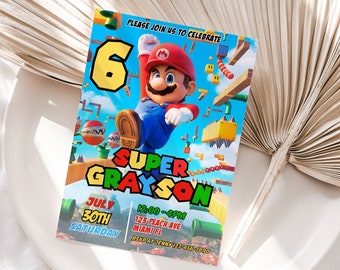 Super Mario Bros verjaardagsuitnodiging | Super Mario Brothers verjaardagsuitnodiging | Mario Brothers verjaardagsuitnodiging | Mario Cart-verjaardag
