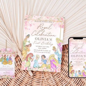 Princess Birthday Invitation | Royal Celebration Invite Custom Editable Template Printable Instant Download Digital | Disney Princess Invite