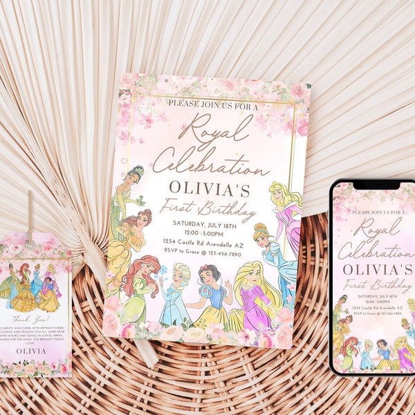 Invitation d'anniversaire de princesse | Royal Celebration Invite Custom Editable Template Téléchargement instantané imprimable Digital | Invitation Princesse Disney