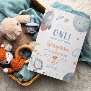 Space Invitation | Printable Birthday Invite | Space 1 Year Old Birthday | 1st Birthday Invite | First Trip Around the Sun
