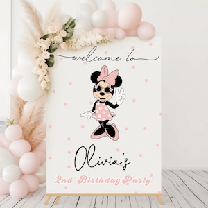 Minnie Mouse Welcome Sign | Girl Pink Minnie Mouse Birthday Party Decor | Minnie Mouse Birthday Welcome Sign | Birthday Welcome Sign