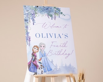 Frozen 4th Birthday Welcome Sign | Four the First Time in Forever Celebration | Frozen Themed Birthday Sign | Elsa Birthday Sign | Editable