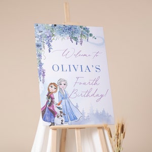 Frozen 4.Geburtstag Willkommensschild | Vier das erste Mal in der ewigen Feier | Gefrorenes Geburtstagsschild | Elsa Geburtstags-Zeichen | Veränderbar