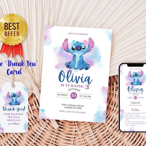 Editable Stitch Invitation Lilo Stitch Birthday Cute Invite Stitch Party  Invite 