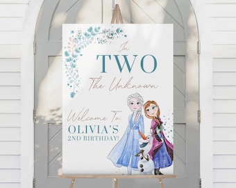Frozen 2nd Birthday Welcome Sign | In TWO the Unknown Celebration | Frozen Themed Birthday Sign | Elsa Birthday Sign | Editable Template