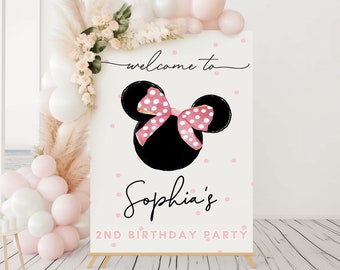 Minnie Mouse Welcome Sign | Girl Pink Minnie Mouse Birthday Party Decor | Minnie Mouse Birthday Welcome Sign | Birthday Welcome Sign