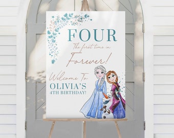 Frozen 4th Birthday Welcome Sign | Four the First Time in Forever Celebration | Frozen Themed Birthday Sign | Elsa Birthday Sign | Editable