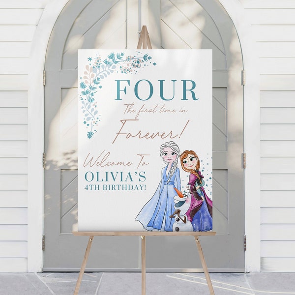 Frozen 4th Birthday Welcome Sign | Four the First Time in Forever Celebration | Frozen Themed Birthday Sign | Elsa Birthday Sign | Editable