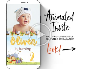 Winnie The Pooh Birthday Video Invitation | Winnie The Pooh Birthday Video Template | 1st Birthday | 2nd Birthday Invitation | Piglet Tigger