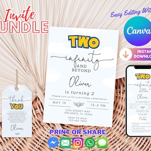 Deux infinis et au-delà | Invitation d'anniversaire numérique | Invitations d'anniversaire pour enfants | E-inviter | Invitation numérique | Invitation de carte | Anniversaire garçon
