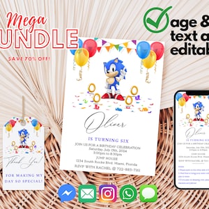 Invito di compleanno di Sonic The Hedgehog / Inviti alla festa di compleanno di Super Sonic / Invito elettronico / Invito digitale / Invito con carta / Compleanno di Sonic