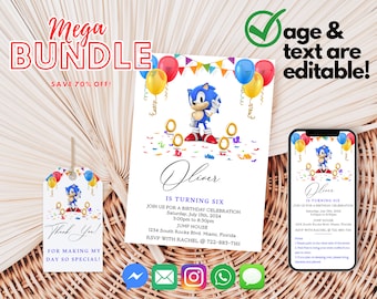 Sonic The Hedgehog Birthday invitation | Super Sonic Birthday Party Invites | E-invite | Digital invite | Card Invite | Sonic Birthday