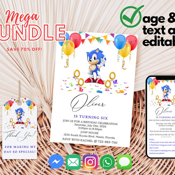 Sonic The Hedgehog Birthday invitation | Super Sonic Birthday Party Invites | E-invite | Digital invite | Card Invite | Sonic Birthday