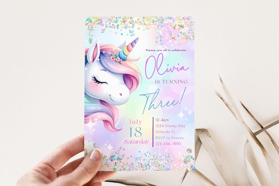 Unicorn Birthday Invitation | Pastel Rainbow Party Invite | Sparkle Design | Downloadable Printable Canva Template for Girls